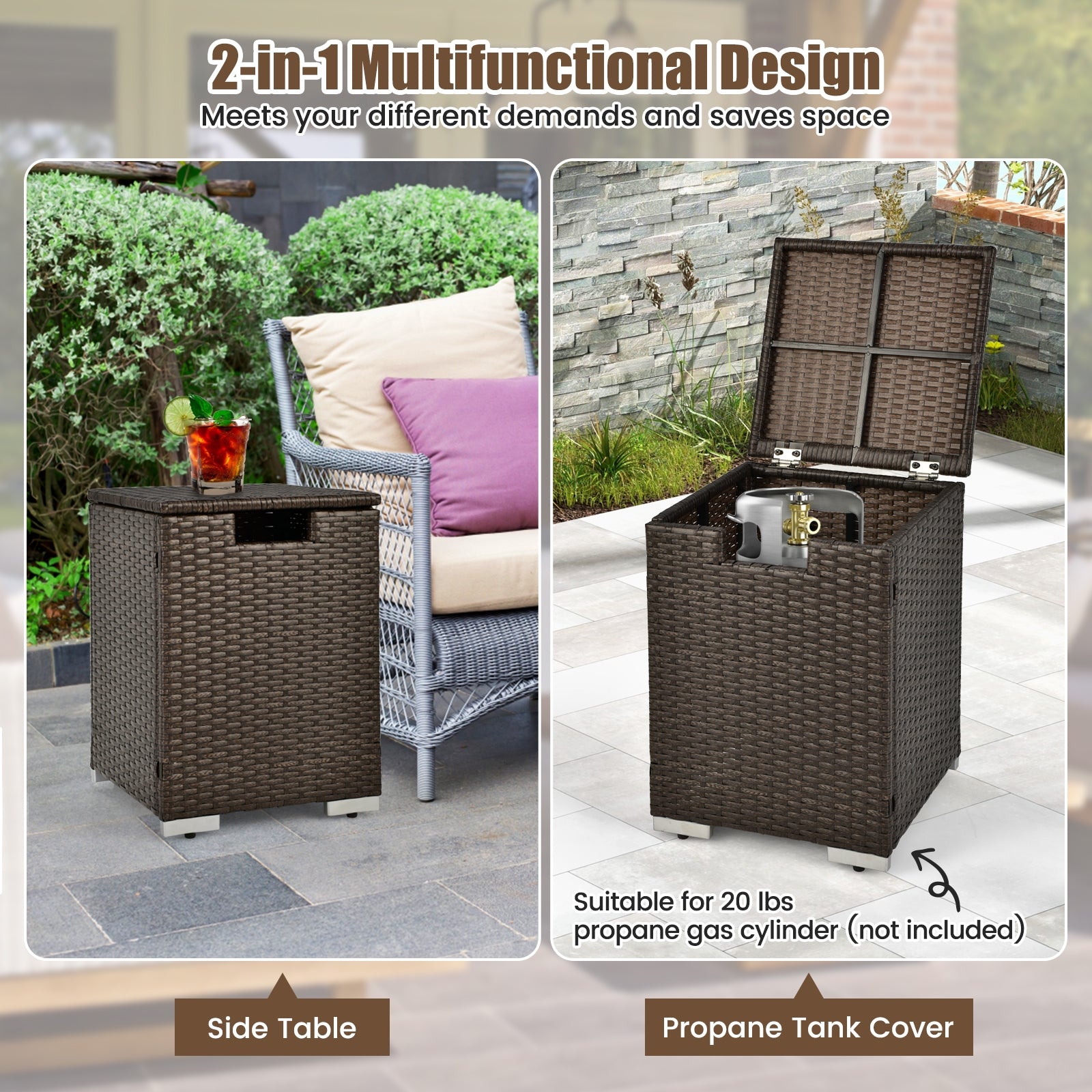 2-In-1 Patio Rattan Gas Propane Tank Cover, 20 lbs, Brown Fire Pits at Gallery Canada