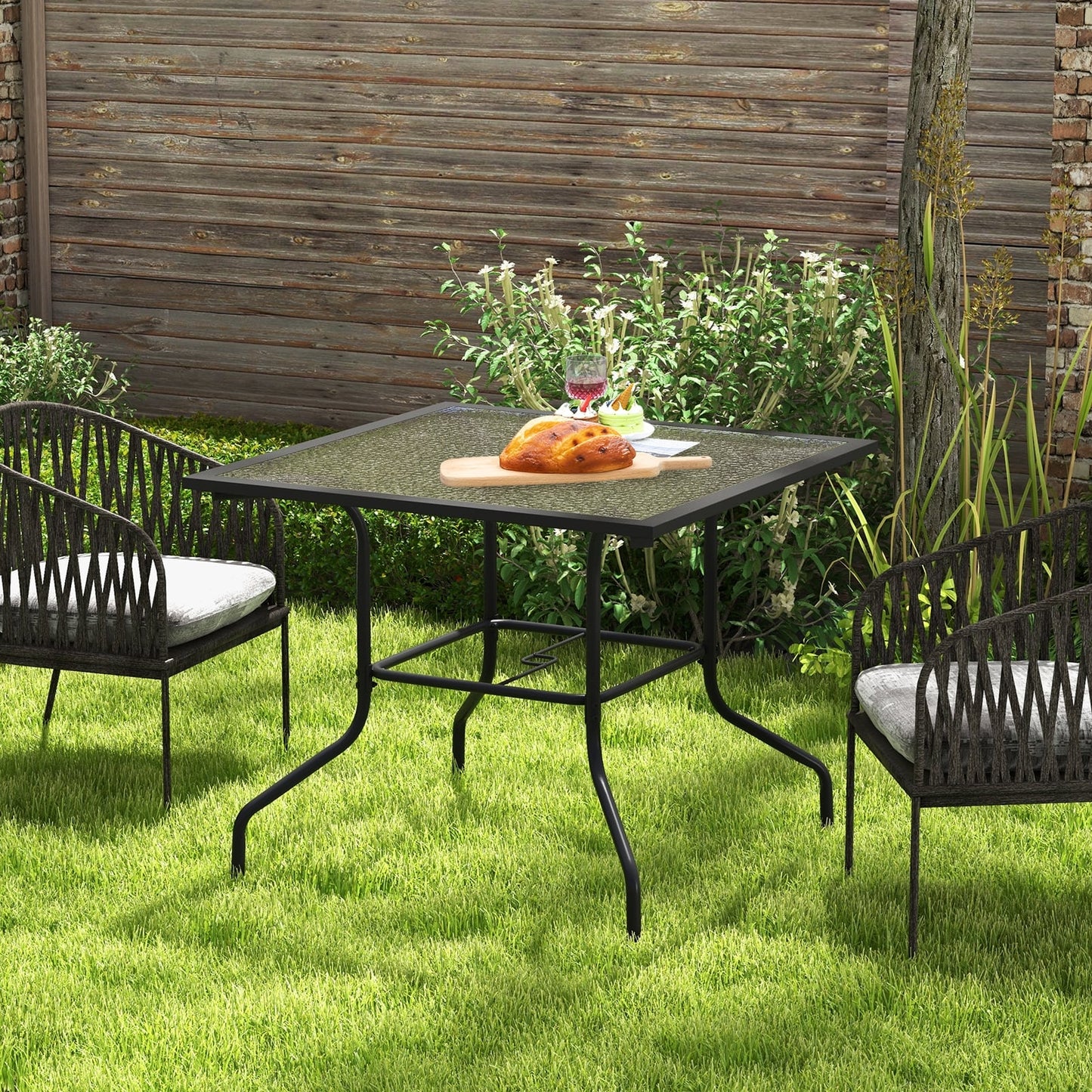 35 x 35 Inch Patio Dining Table, With Umbrella Hole, Black Patio Dining Tables at Gallery Canada