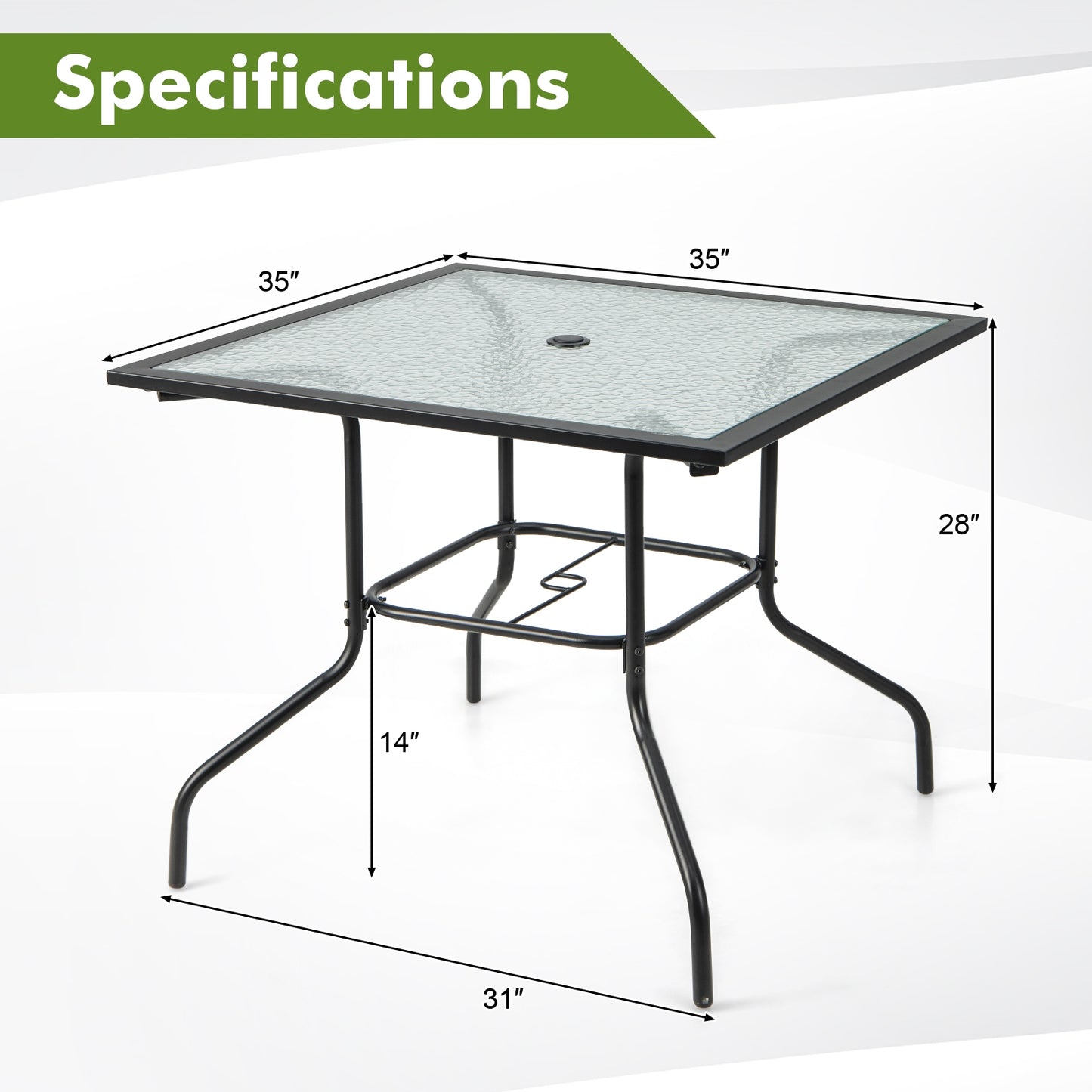 35 x 35 Inch Patio Dining Table, With Umbrella Hole, Black Patio Dining Tables at Gallery Canada