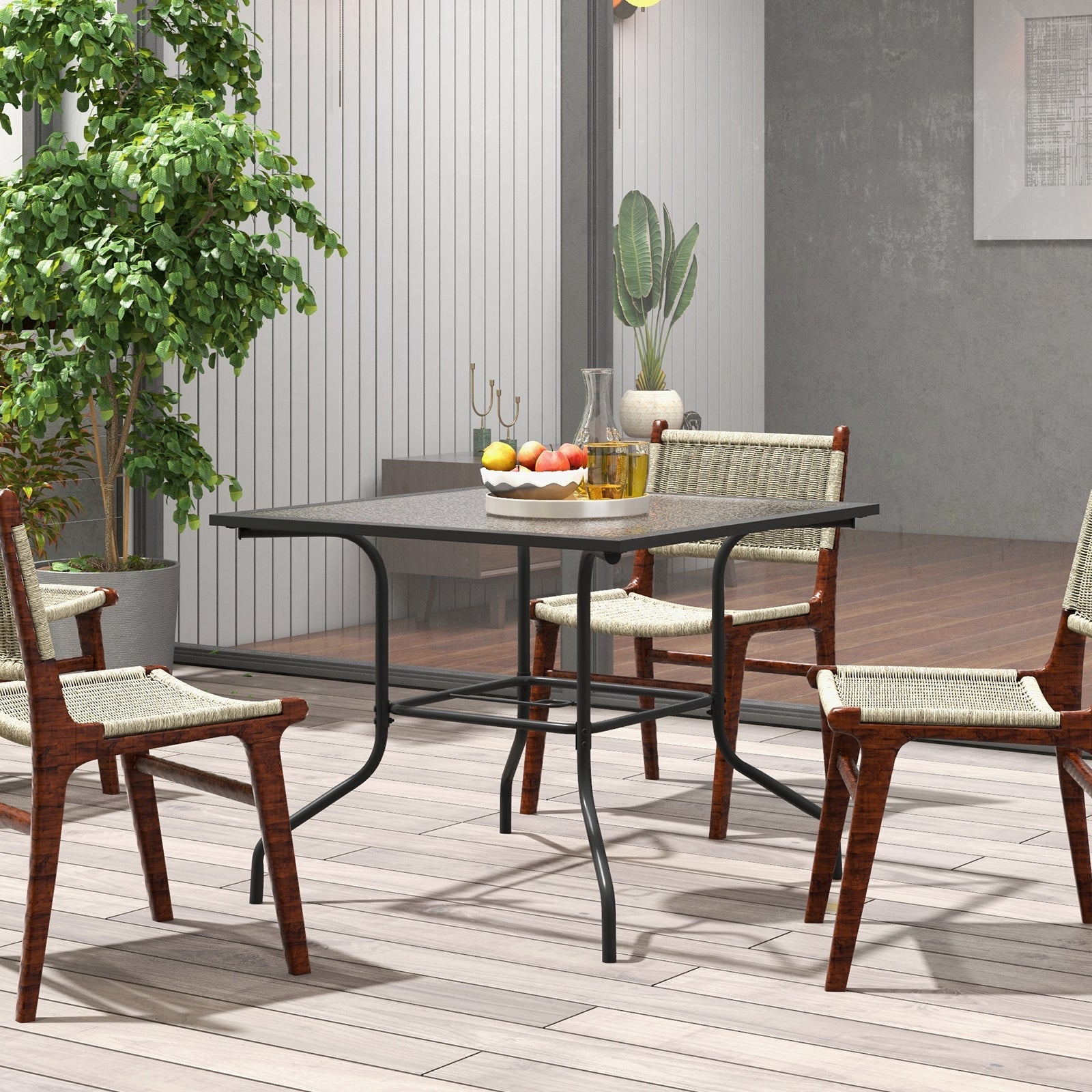 35 x 35 Inch Patio Dining Table, With Umbrella Hole, Black Patio Dining Tables at Gallery Canada