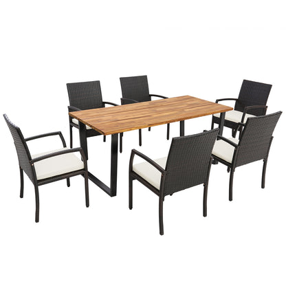 7 Piece Patio Rattan Dining Set, L-Shaped Handrail, Umbrella Hole Patio Dining Sets at Gallery Canada