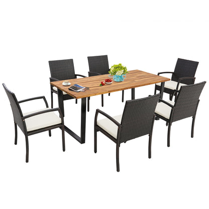 7 Piece Patio Rattan Dining Set, L-Shaped Handrail, Umbrella Hole Patio Dining Sets at Gallery Canada