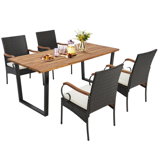 5 Pieces Patio Rattan Dining Set with Umbrella Hole for Poolside Backyard, Multicolor Patio Dining Sets at Gallery Canada