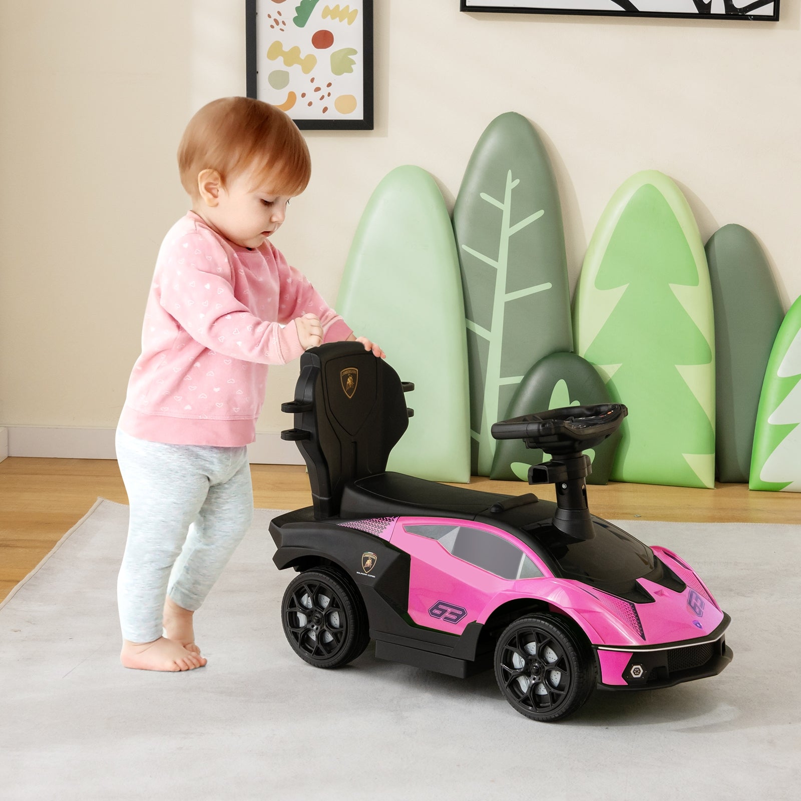 3-In-1 Lamborghini Ride On Push Car, Pink Push & Pedal Ride On Toys at Gallery Canada