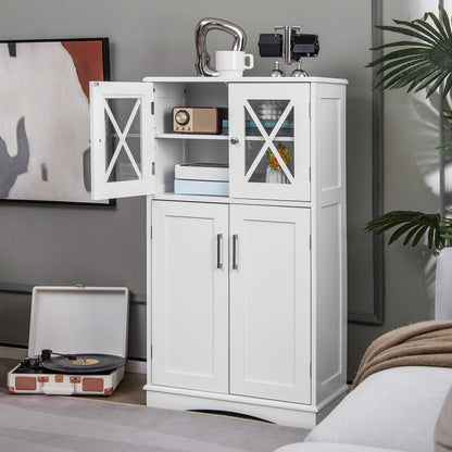 4 Door Freestanding Bathroom Cabinet, Adjustable Shelves, White Floor Cabinets at Gallery Canada