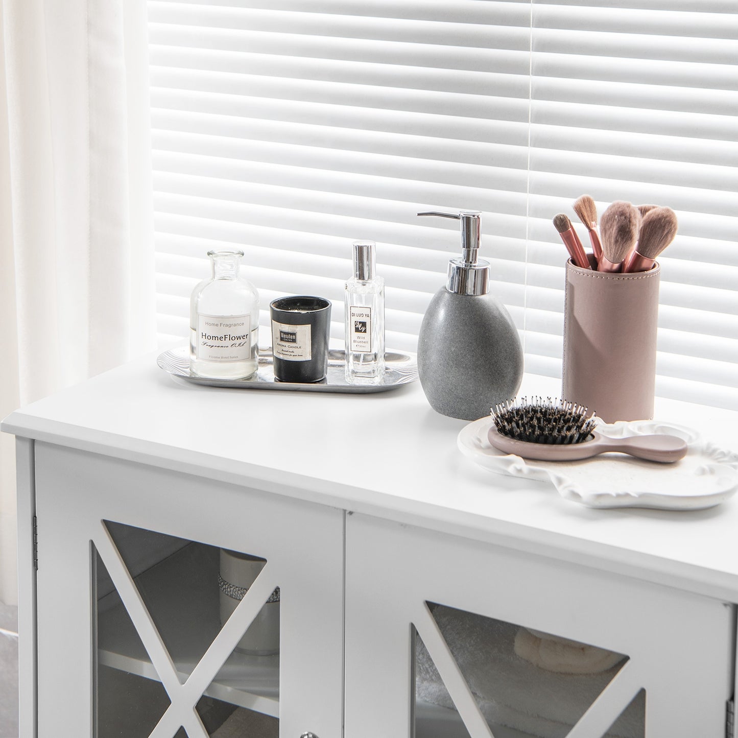4 Door Freestanding Bathroom Cabinet, Adjustable Shelves, White Floor Cabinets at Gallery Canada