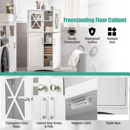 4 Door Freestanding Bathroom Cabinet, Adjustable Shelves, White Floor Cabinets at Gallery Canada