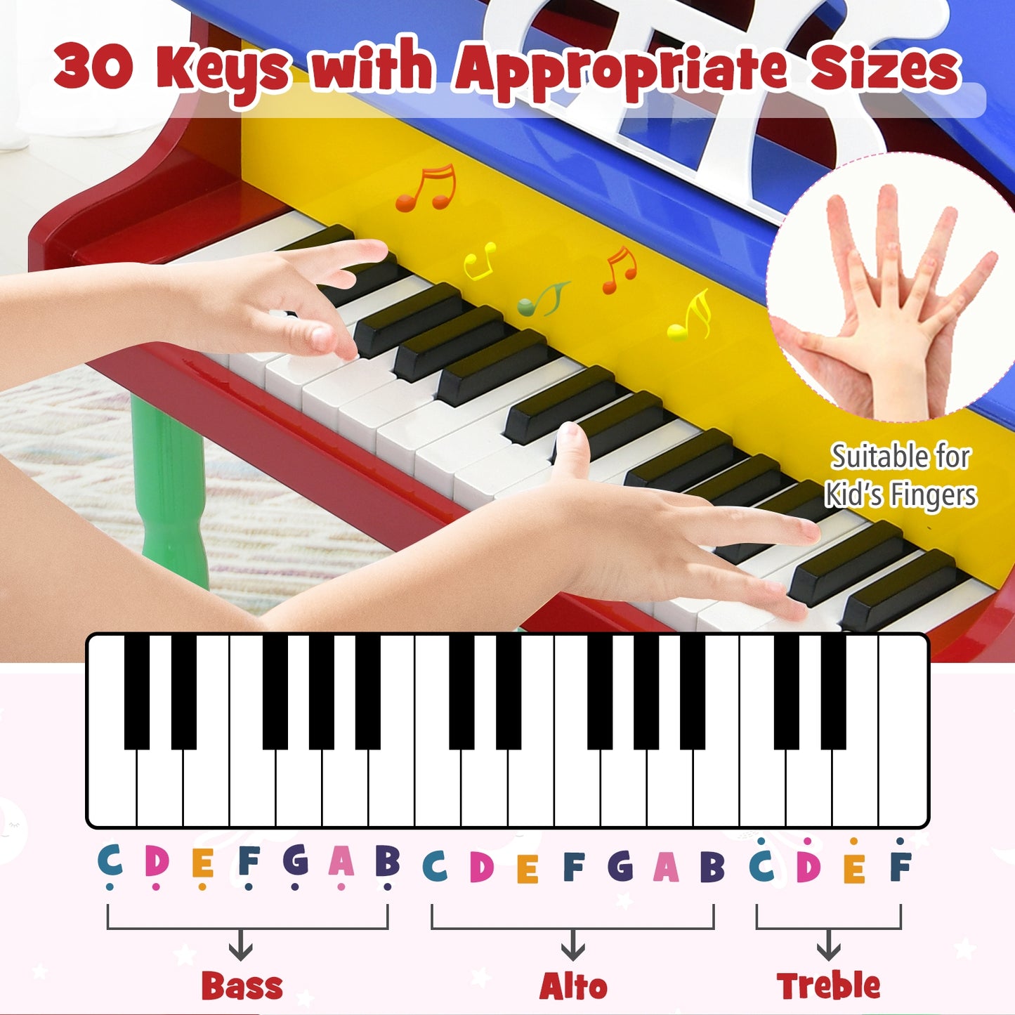 30-Key Wood Kids Grand Piano With Bench, Music Rack, Multicolor Pianos & Keyboards at Gallery Canada
