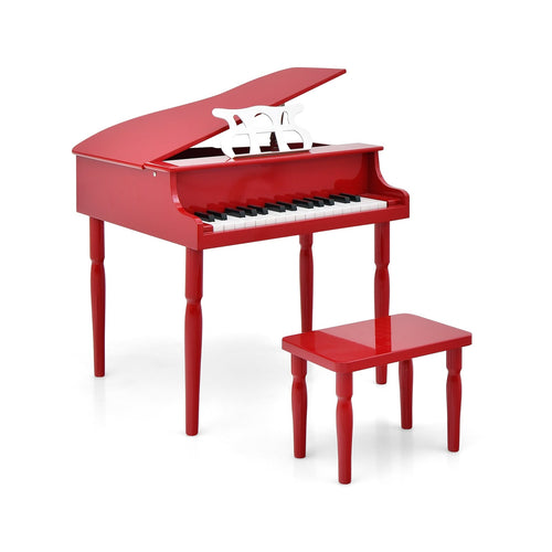 30-Key Wood Toy Grand Piano With Bench, Music Rack, Red