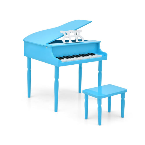 30-Key Wood Toy Kids Grand Piano With Bench, Music Rack, Blue