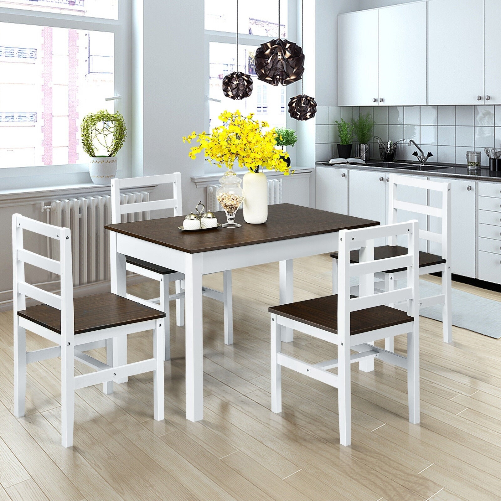 5 Piece Solid Wood Dining Set, Walnut Dining Room Sets at Gallery Canada