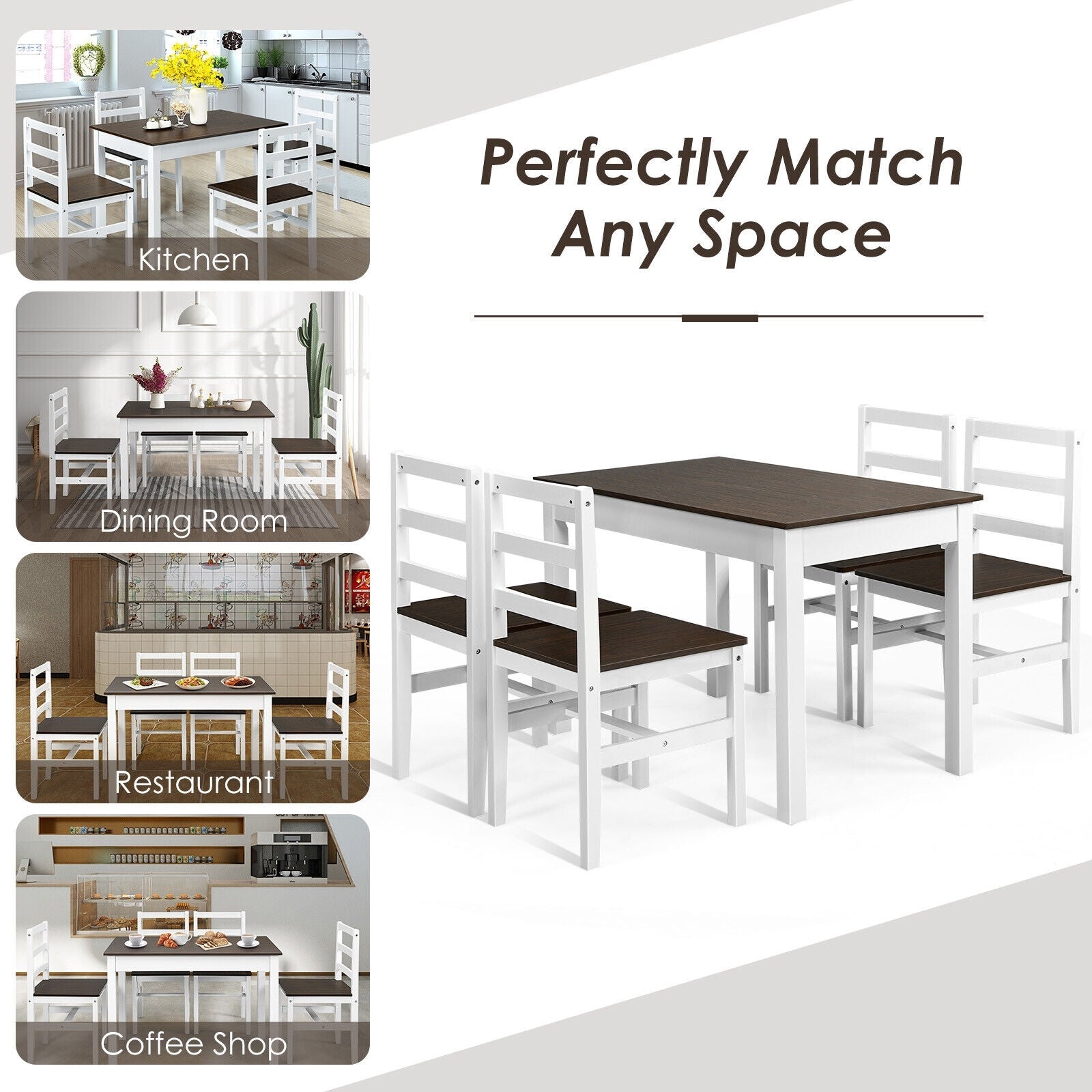 5 Piece Solid Wood Dining Set, Walnut Dining Room Sets at Gallery Canada