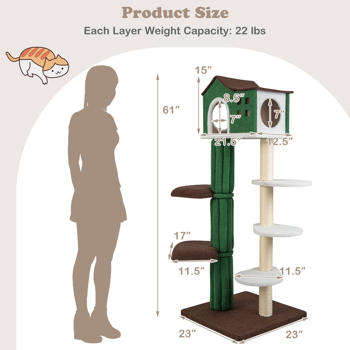 Multi-Level Cat Tree With Condo, Anti-Tipping Device, Green Cat Trees Condos & Scratchers at Gallery Canada