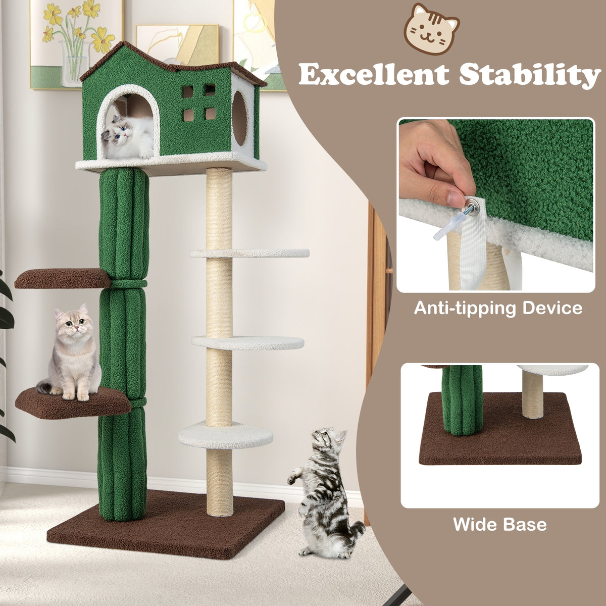 Multi-Level Cat Tree With Condo, Anti-Tipping Device, Green Cat Trees Condos & Scratchers at Gallery Canada