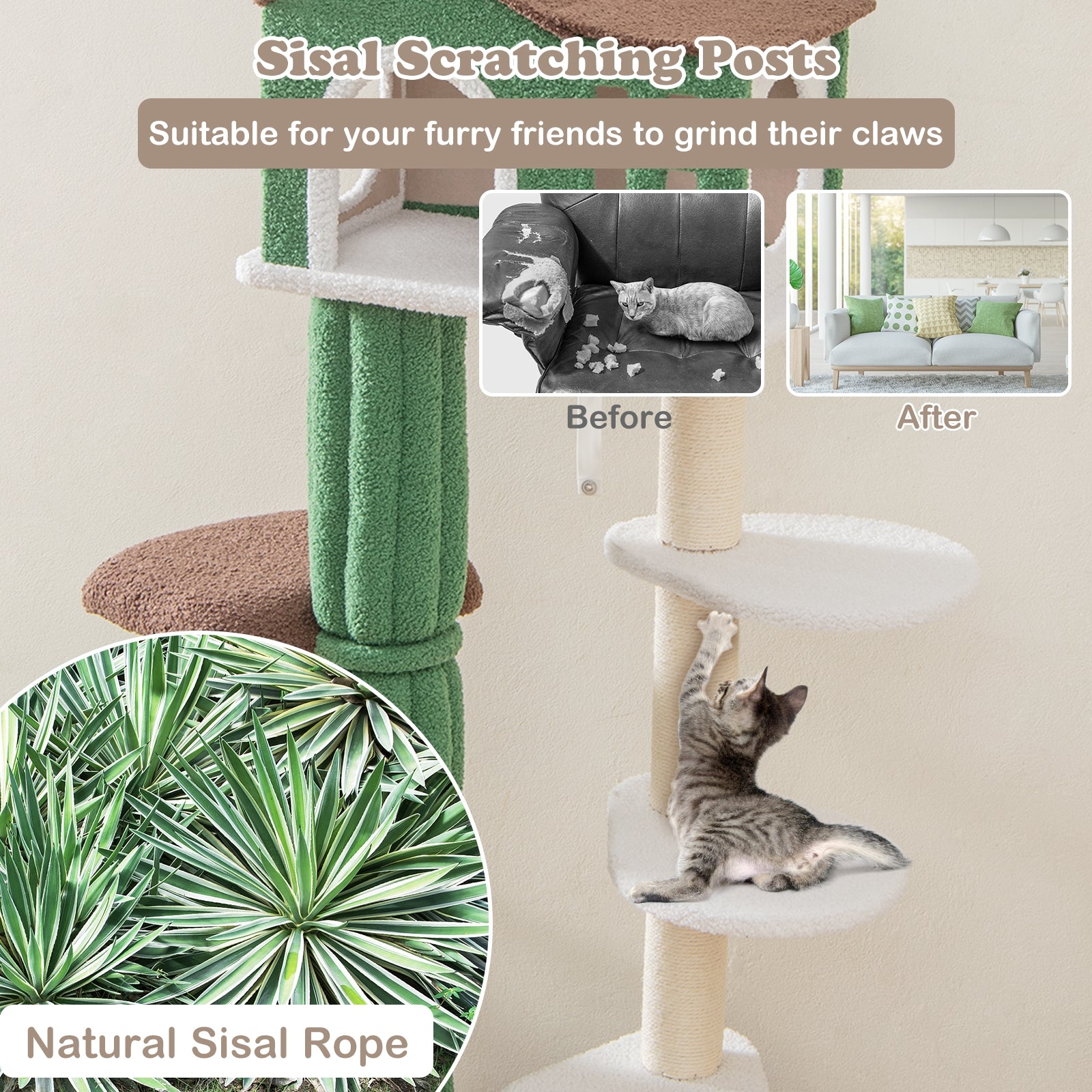 Multi-Level Cat Tree With Condo, Anti-Tipping Device, Green Cat Trees Condos & Scratchers at Gallery Canada
