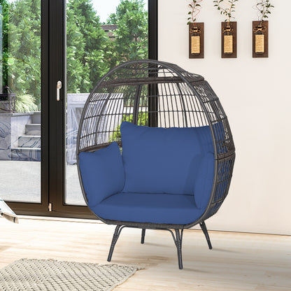 Oversized Patio Rattan Egg Lounge Chair, 4 Cushions, Navy Outdoor Chaise Lounges at Gallery Canada