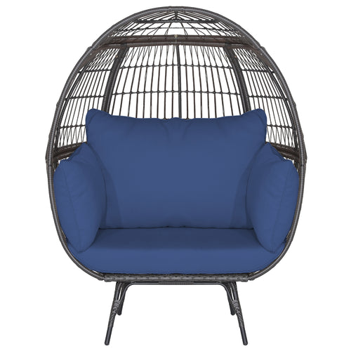 Oversized Patio Rattan Egg Lounge Chair, 4 Cushions, Navy