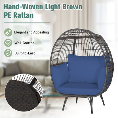 Oversized Patio Rattan Egg Lounge Chair, 4 Cushions, Navy Outdoor Chaise Lounges at Gallery Canada
