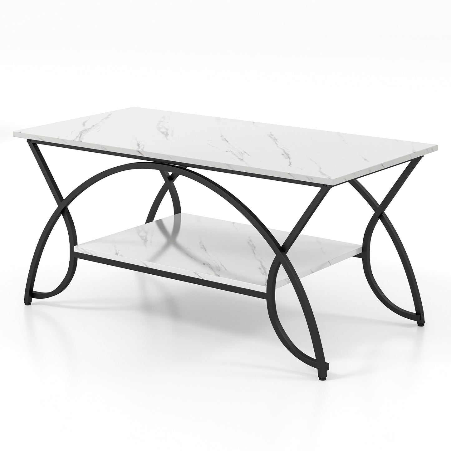 2-Tier Faux Marble Coffee Table, Metal Frame, Black & White Coffee Tables at Gallery Canada