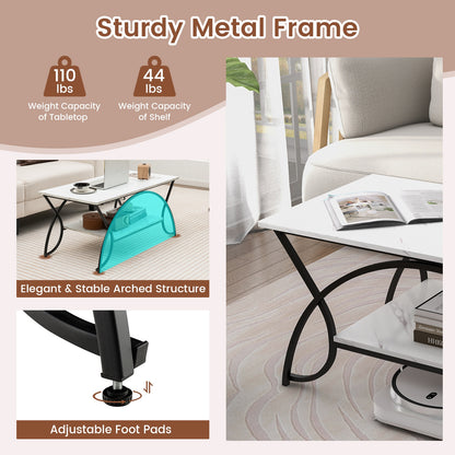 2-Tier Faux Marble Coffee Table, Metal Frame, Black & White Coffee Tables at Gallery Canada