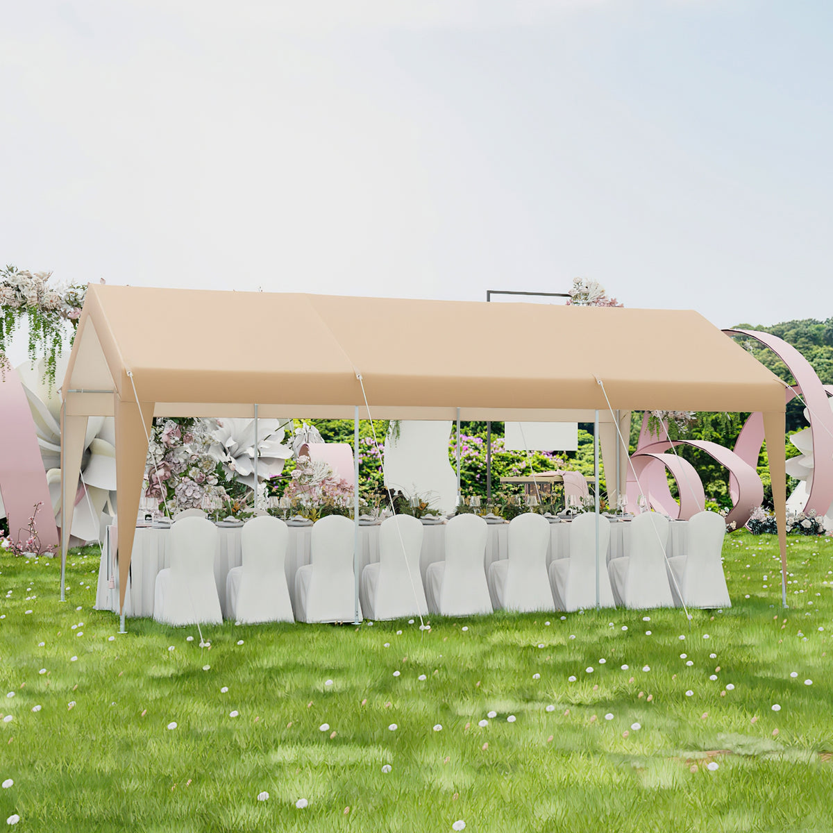 10x20 Feet Heavy Duty All-Weather Carport, No Sidewall, Yellow Gazebos at Gallery Canada
