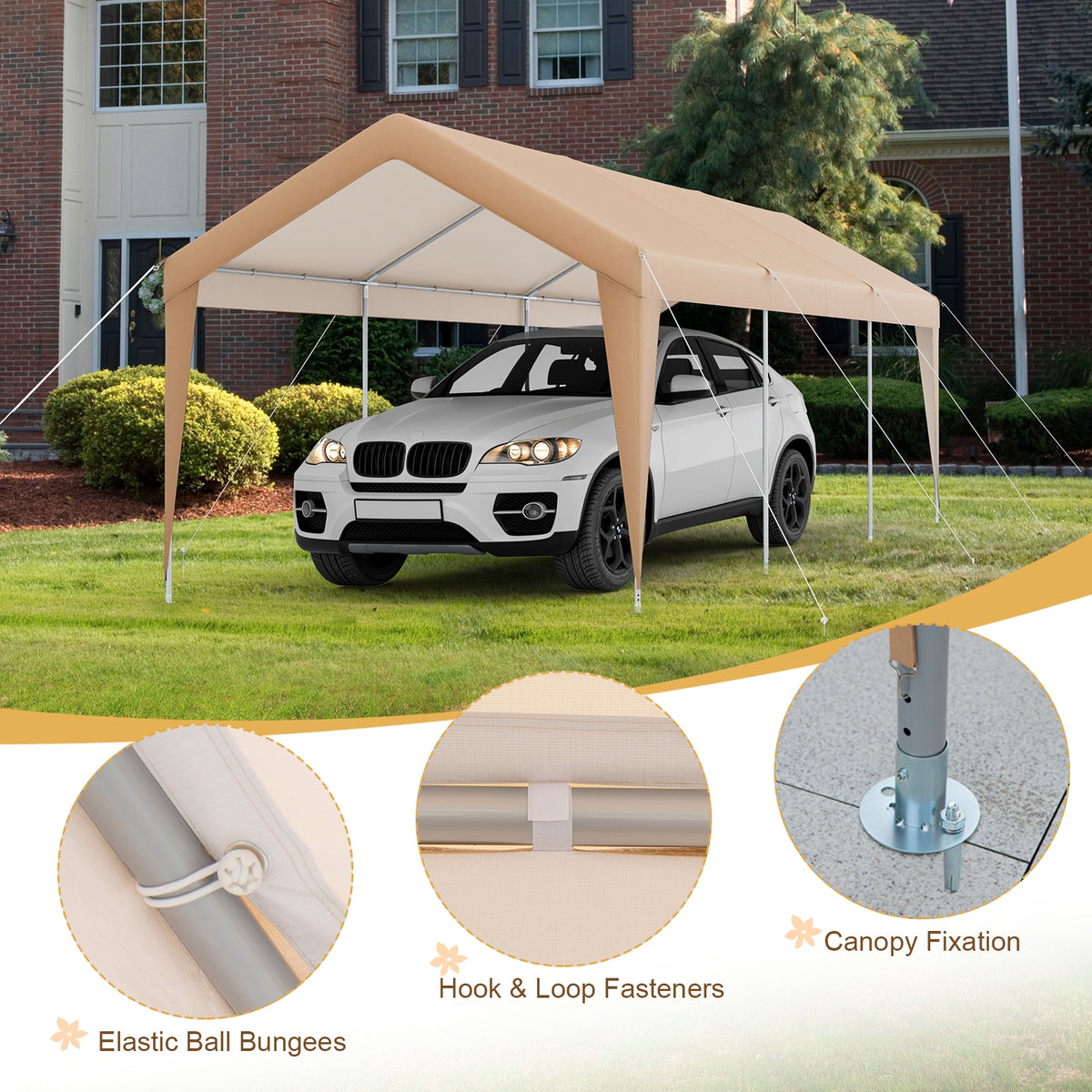10x20 Feet Heavy Duty All-Weather Carport, No Sidewall, Yellow Gazebos at Gallery Canada