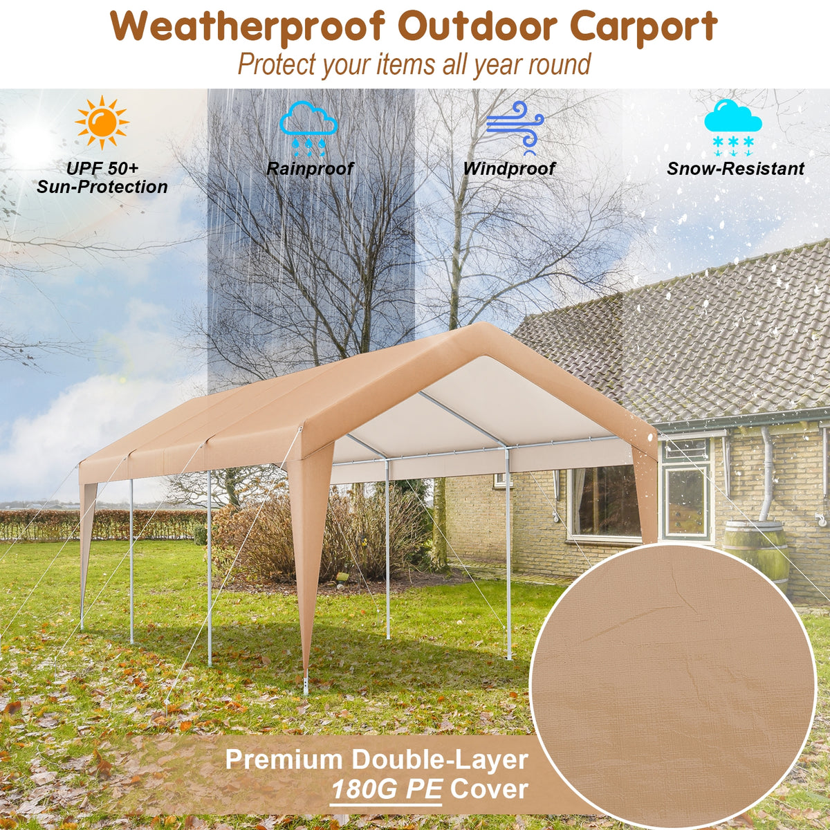 10x20 Feet Heavy Duty All-Weather Carport, No Sidewall, Yellow Gazebos at Gallery Canada
