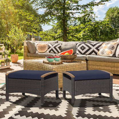 Set Of 2 Fade-Resistant Wicker Patio Ottoman, Navy Outdoor Seating & Patio Chairs at Gallery Canada