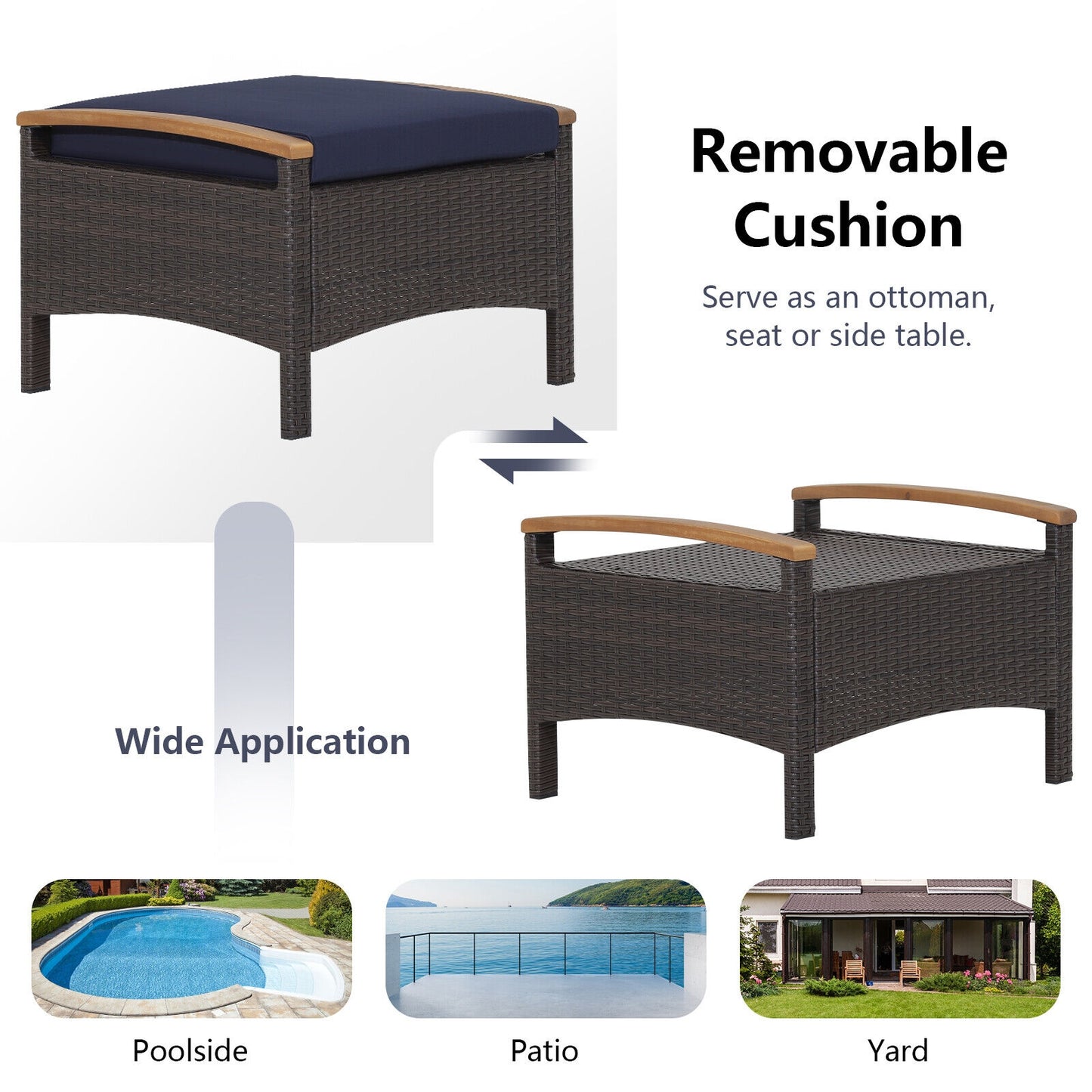 Set Of 2 Fade-Resistant Wicker Patio Ottoman, Navy Outdoor Seating & Patio Chairs at Gallery Canada