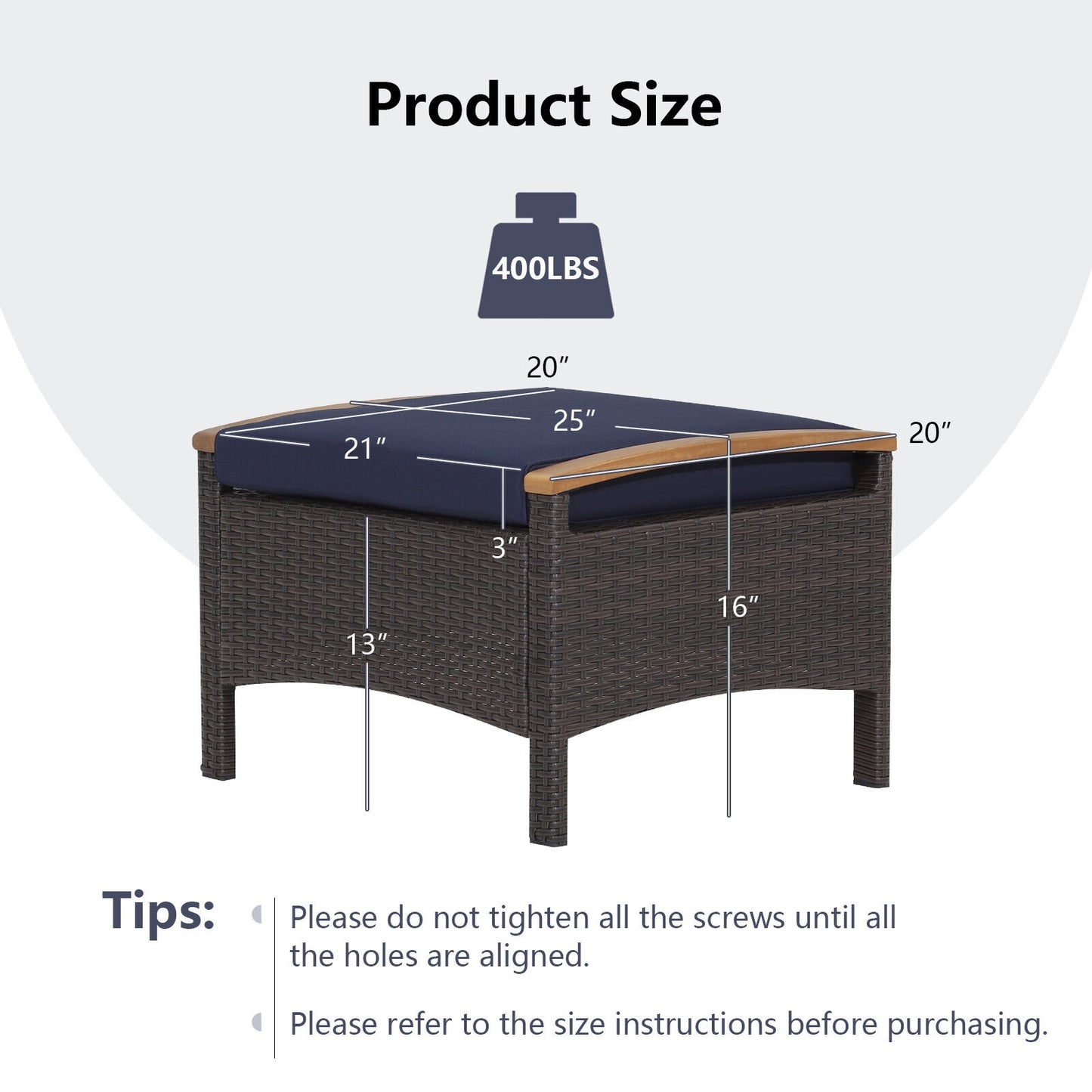Set Of 2 Fade-Resistant Wicker Patio Ottoman, Navy Outdoor Seating & Patio Chairs at Gallery Canada