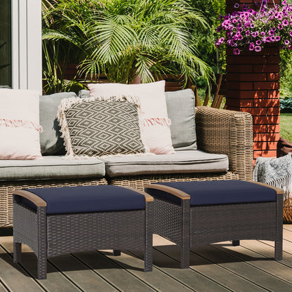 Set Of 2 Fade-Resistant Wicker Patio Ottoman, Navy Outdoor Seating & Patio Chairs at Gallery Canada