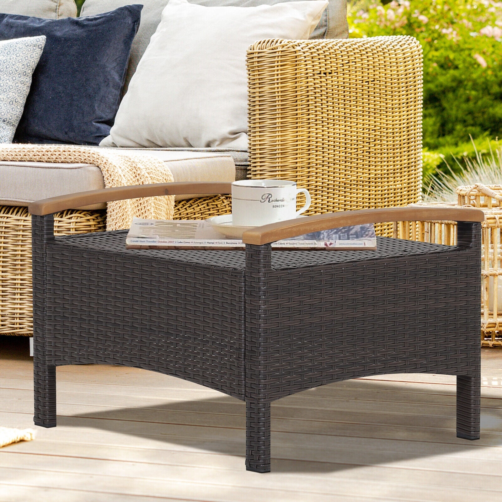 Set Of 2 Fade-Resistant Wicker Patio Ottoman, Navy Outdoor Seating & Patio Chairs at Gallery Canada