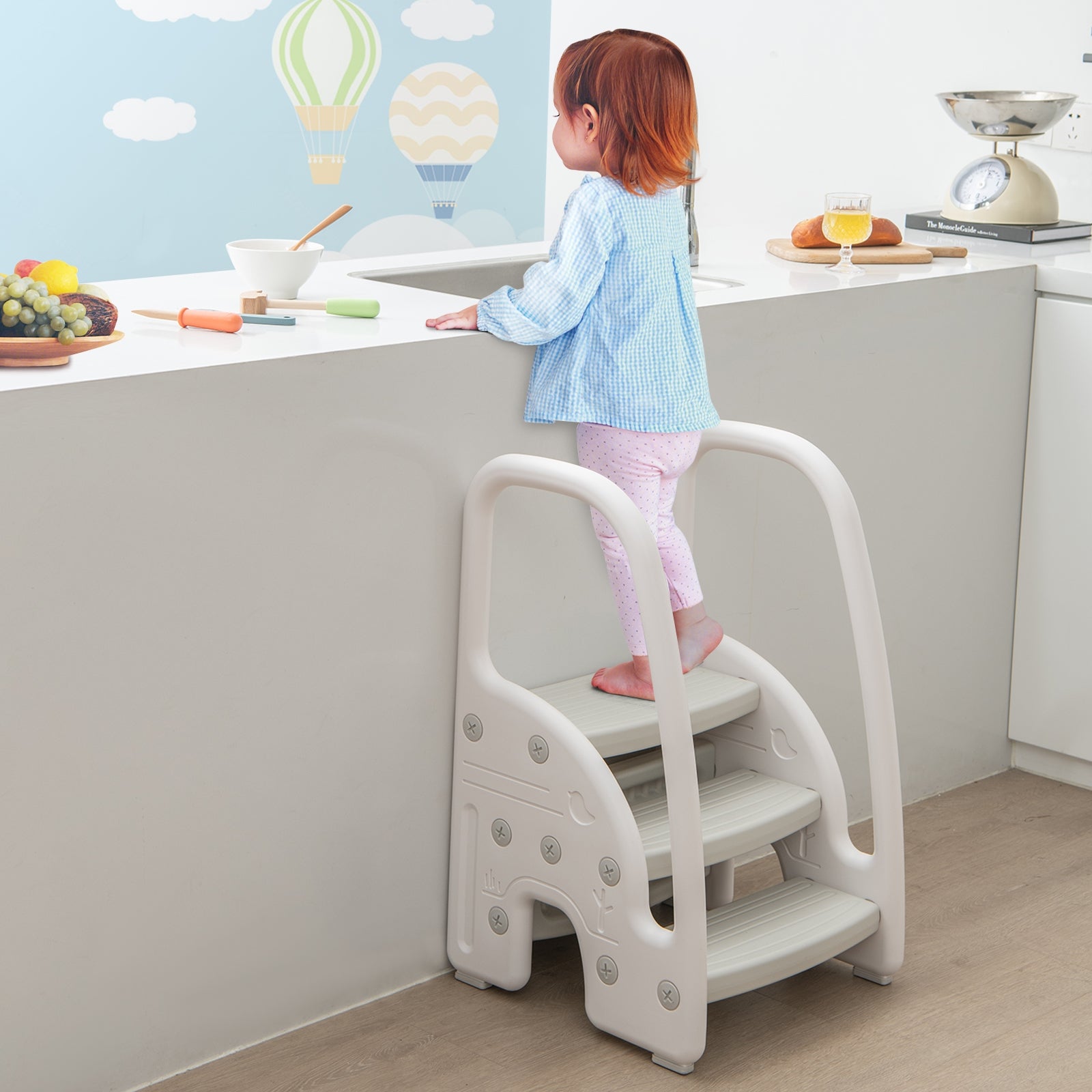 3-Step Toddler Stool, Safety Handles, Non-Slip Pedals, Gray Toddler & Kids Furniture at Gallery Canada
