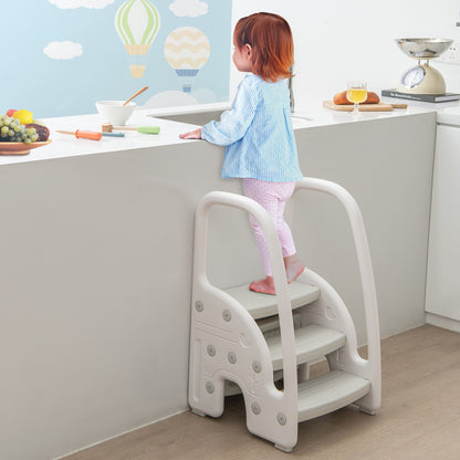 3-Step Toddler Stool, Safety Handles, Non-Slip Pedals, Gray Toddler & Kids Furniture at Gallery Canada