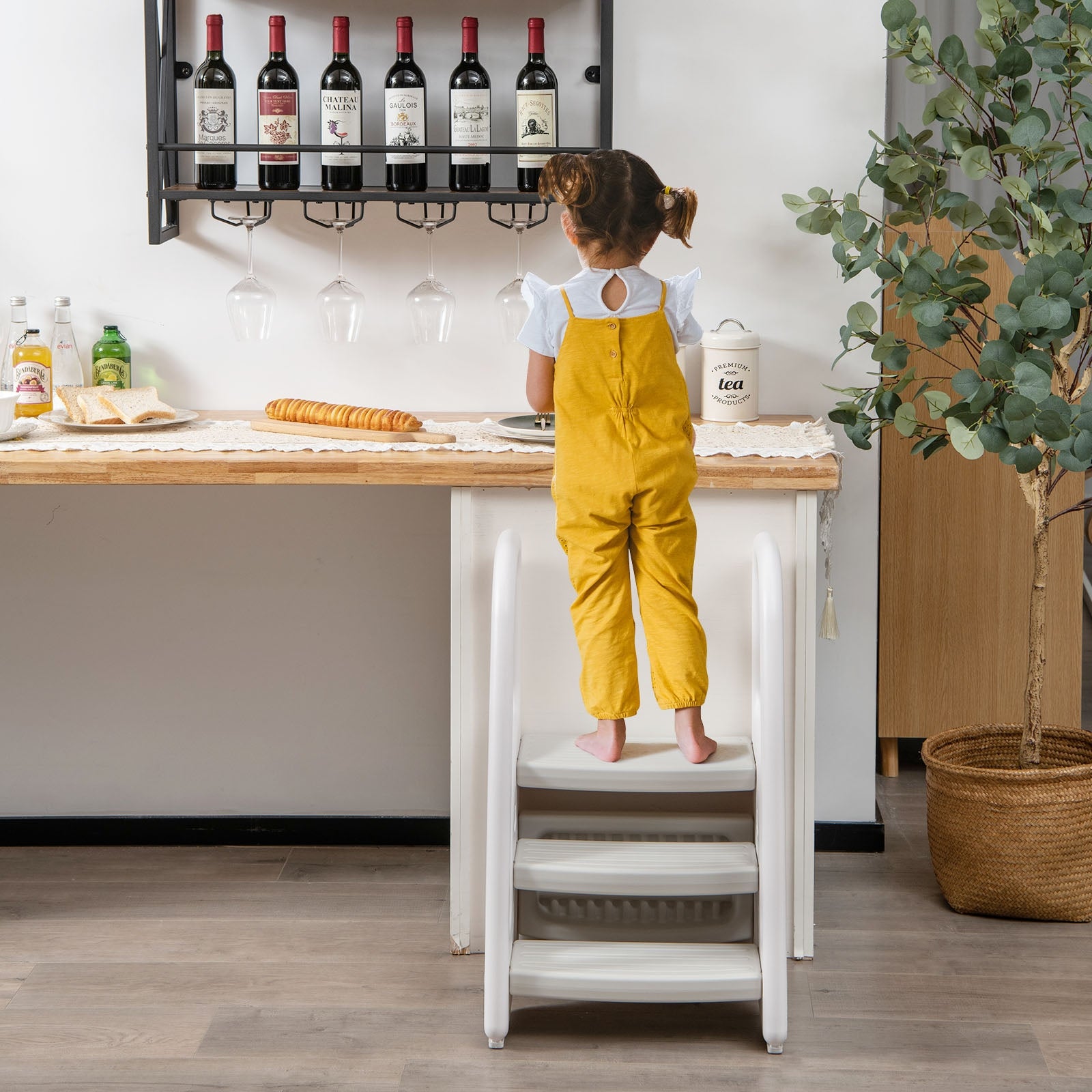 3-Step Toddler Stool, Safety Handles, Non-Slip Pedals, Gray Toddler & Kids Furniture at Gallery Canada