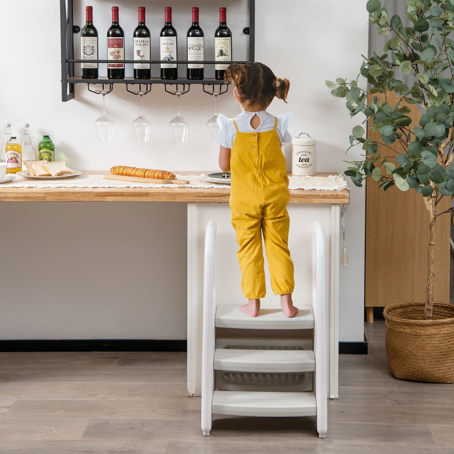 3-Step Toddler Stool, Safety Handles, Non-Slip Pedals, Gray Toddler & Kids Furniture at Gallery Canada