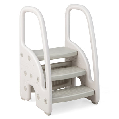 3-Step Toddler Stool, Safety Handles, Non-Slip Pedals, Gray Toddler & Kids Furniture Gray at Gallery Canada