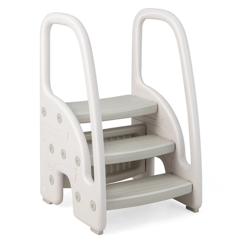 3-Step Toddler Stool, Safety Handles, Non-Slip Pedals, Gray