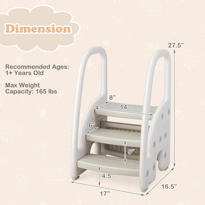 3-Step Toddler Stool, Safety Handles, Non-Slip Pedals, Gray Toddler & Kids Furniture at Gallery Canada
