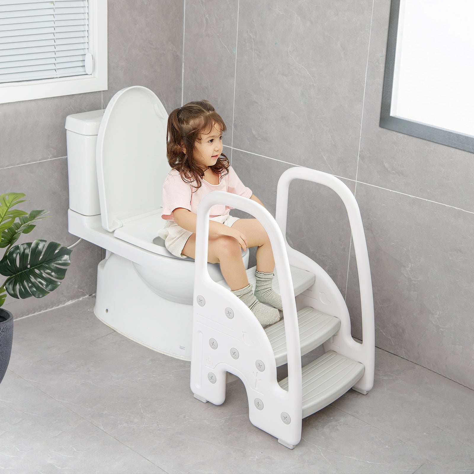 3-Step Toddler Stool, Safety Handles, Non-Slip Pedals, Gray Toddler & Kids Furniture at Gallery Canada
