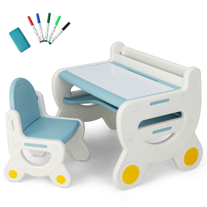 Kids Drawing Table And Chair Set, With Watercolor Pens And Eraser, Blue Kids Table & Chair Sets at Gallery Canada