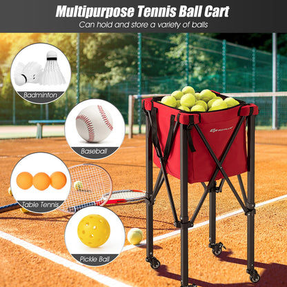 Foldable Tennis Ball Cart With Wheels, Removable Bag, Red Sport Equipments at Gallery Canada