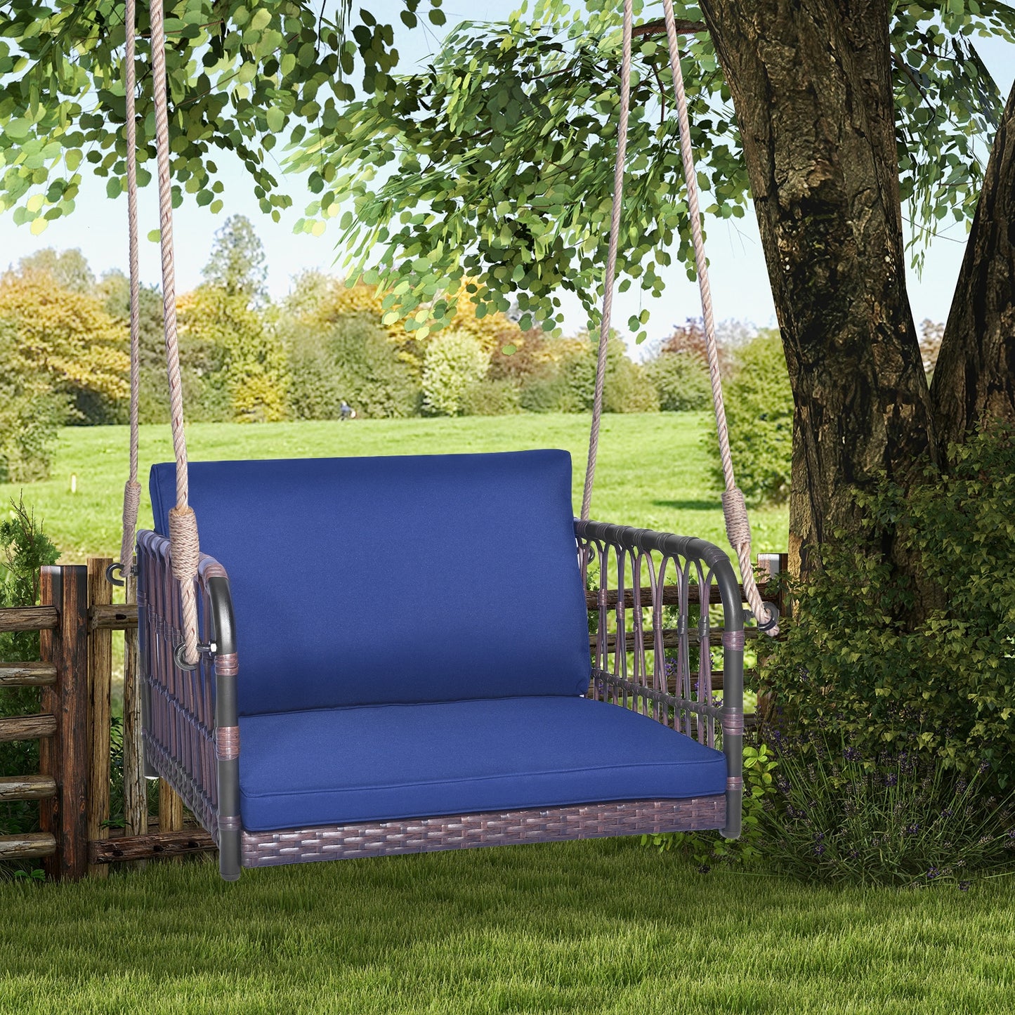 Single Person Hanging Seat With Cushions, Navy Patio Rocking Chairs & Gliders at Gallery Canada