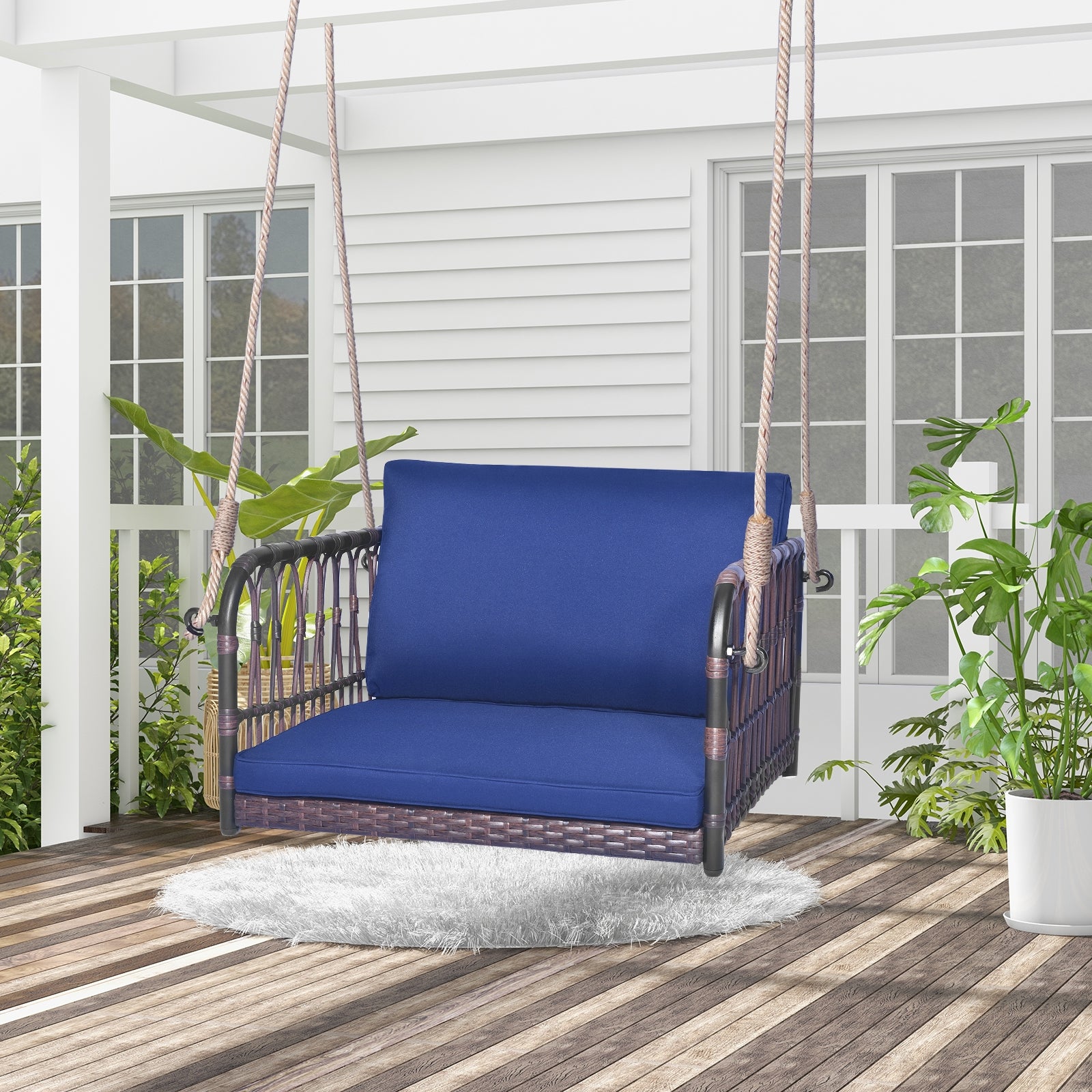 Single Person Hanging Seat With Cushions, Navy Patio Rocking Chairs & Gliders at Gallery Canada