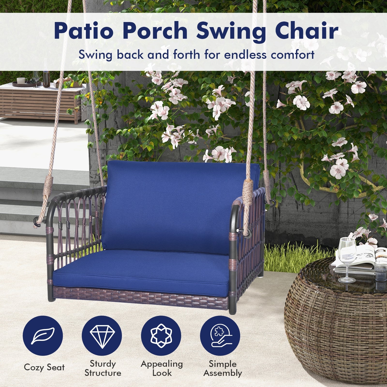 Single Person Hanging Seat With Cushions, Navy Patio Rocking Chairs & Gliders at Gallery Canada