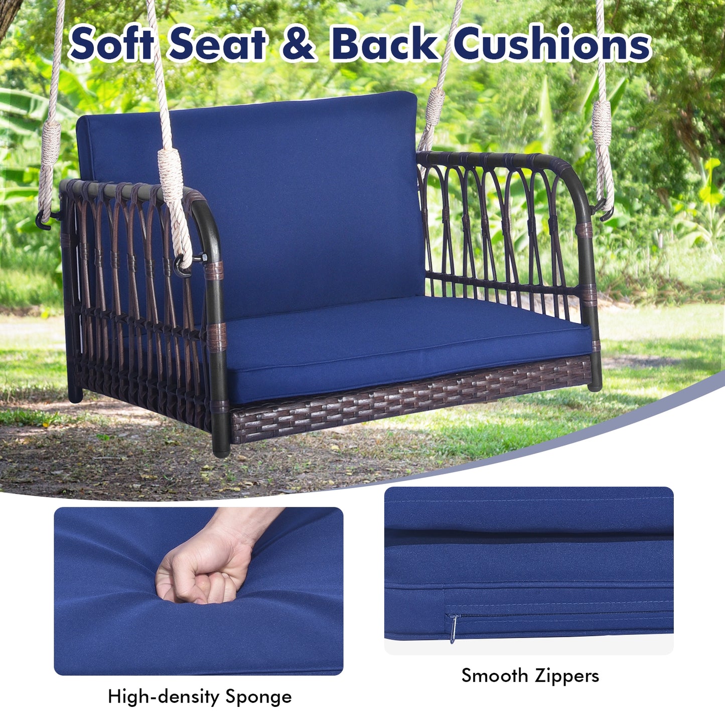 Single Person Hanging Seat With Cushions, Navy Patio Rocking Chairs & Gliders at Gallery Canada
