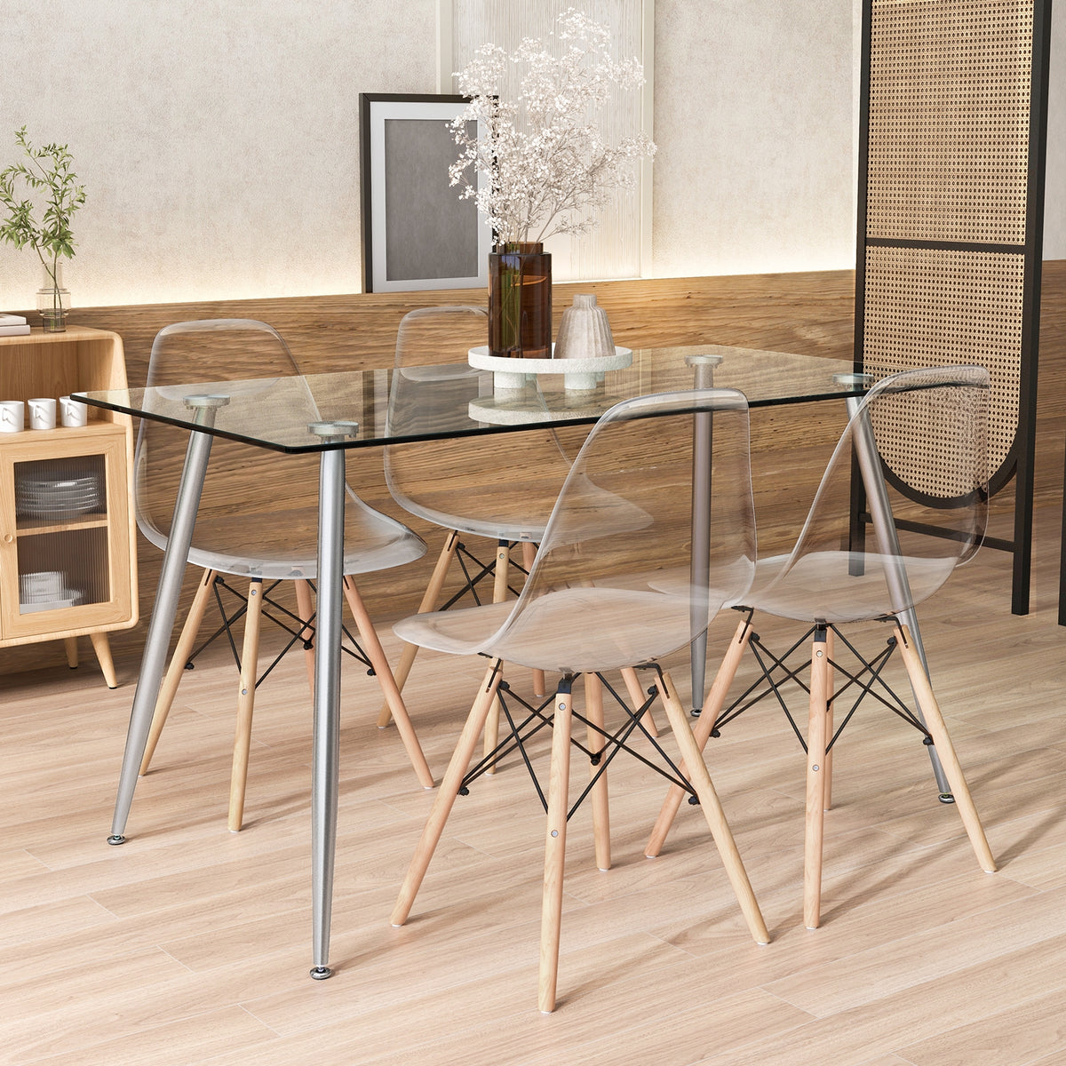 Rectangle Dining Table Set, 51 Inch Glass Tabletop, 5 Pieces, Gray Dining Room Sets at Gallery Canada