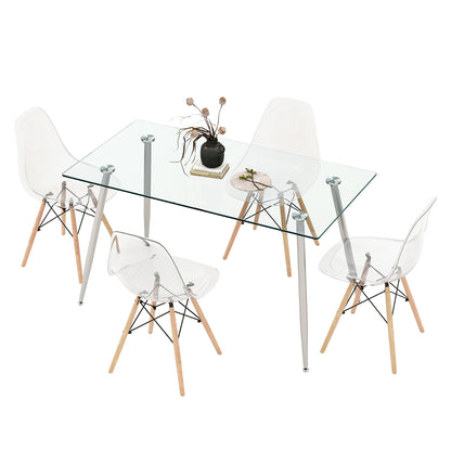 Rectangle Dining Table Set, 51 Inch Glass Tabletop, 5 Pieces, Gray Dining Room Sets Gray at Gallery Canada