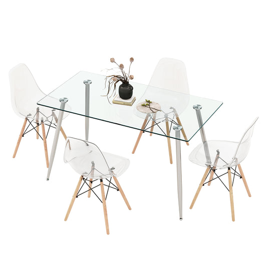 Rectangle Dining Table Set, 51 Inch Glass Tabletop, 5 Pieces, Gray Dining Room Sets Gray at Gallery Canada