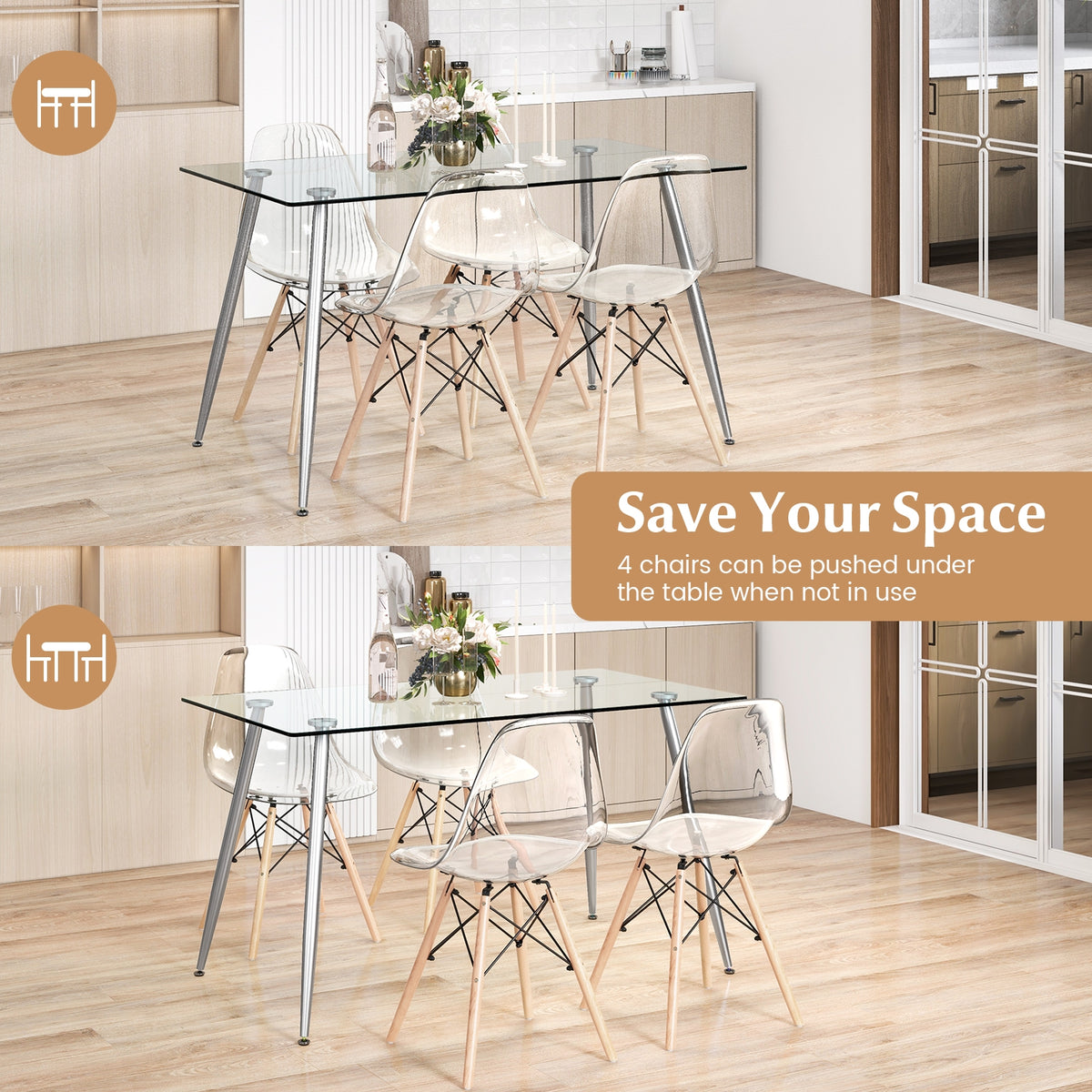 Rectangle Dining Table Set, 51 Inch Glass Tabletop, 5 Pieces, Gray Dining Room Sets at Gallery Canada